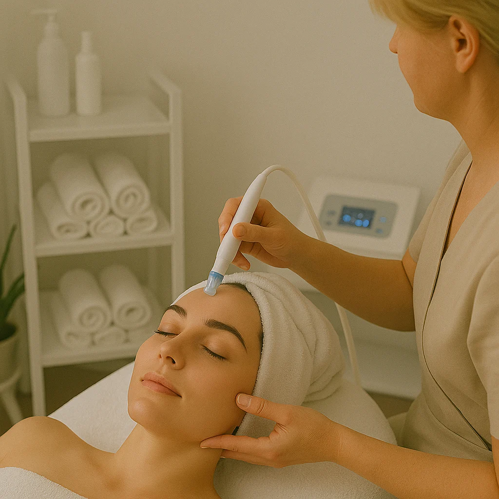 Kosmetikerin führt Hydra Peeling mit Gerät bei Kundin durch